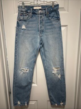 MOTHER Light Blue Distressed Relaxed Jeans/The tomcat